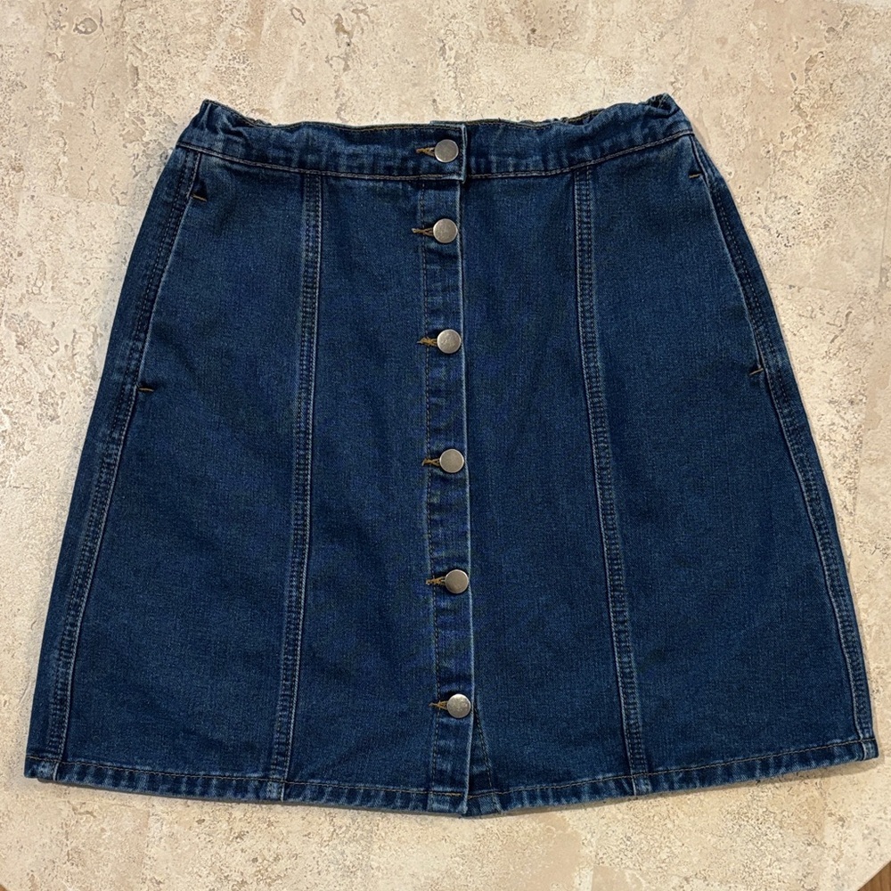 Allegra K Medium Classic Denim Button-Front Skirt